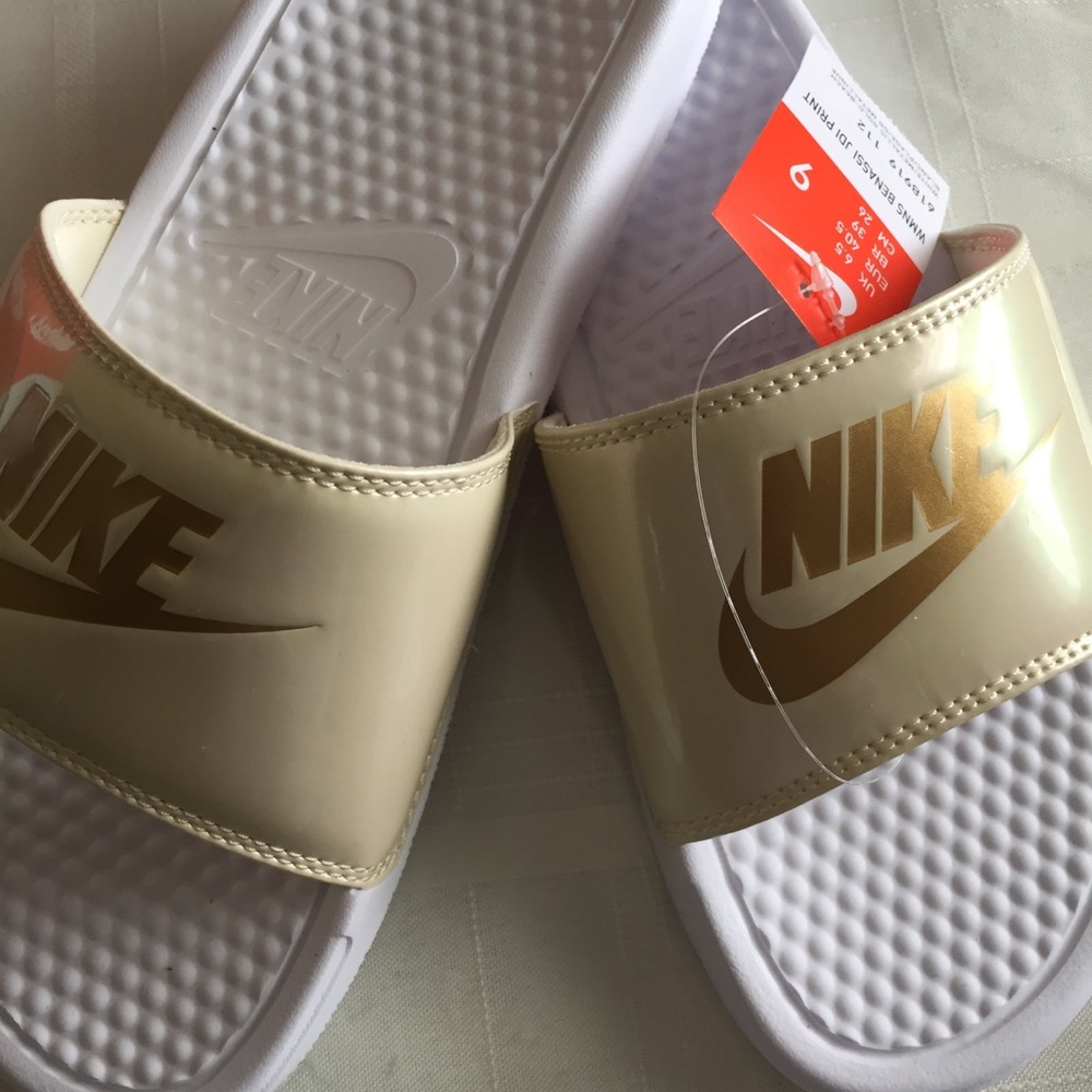 White/Gold Nike Slides